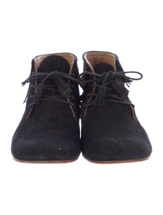 Ulla Johnson Suede Fringe Trim Accent Lace-Up Boots