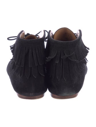 Ulla Johnson Suede Fringe Trim Accent Lace-Up Boots