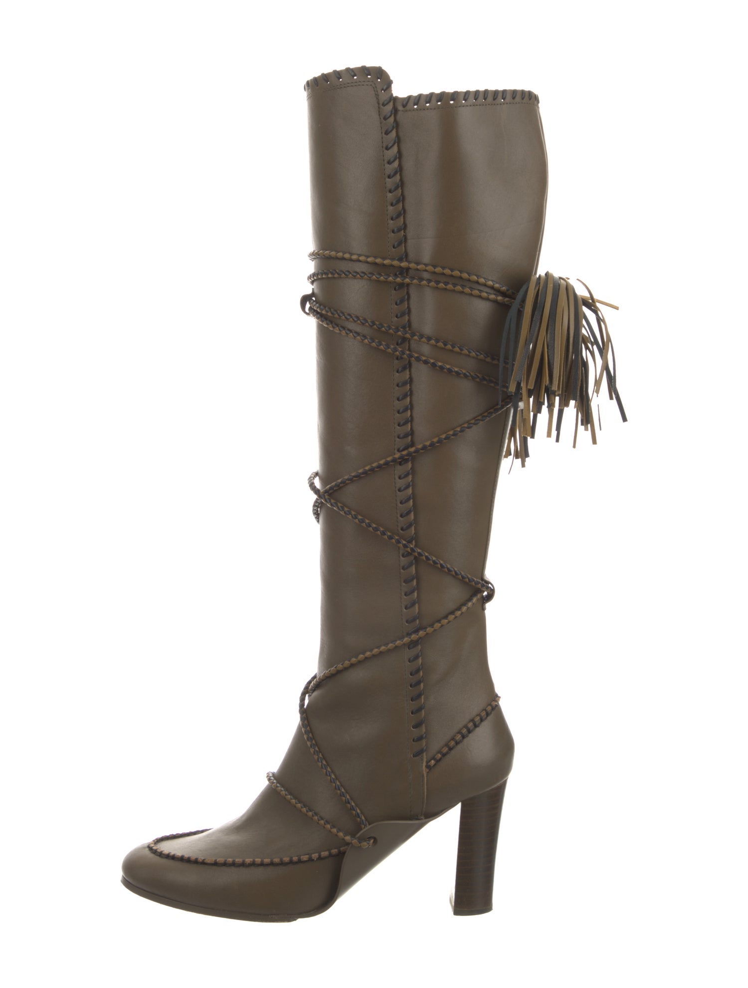 Ulla Johnson Leather Whipstitch Trim Lace-Up Boots