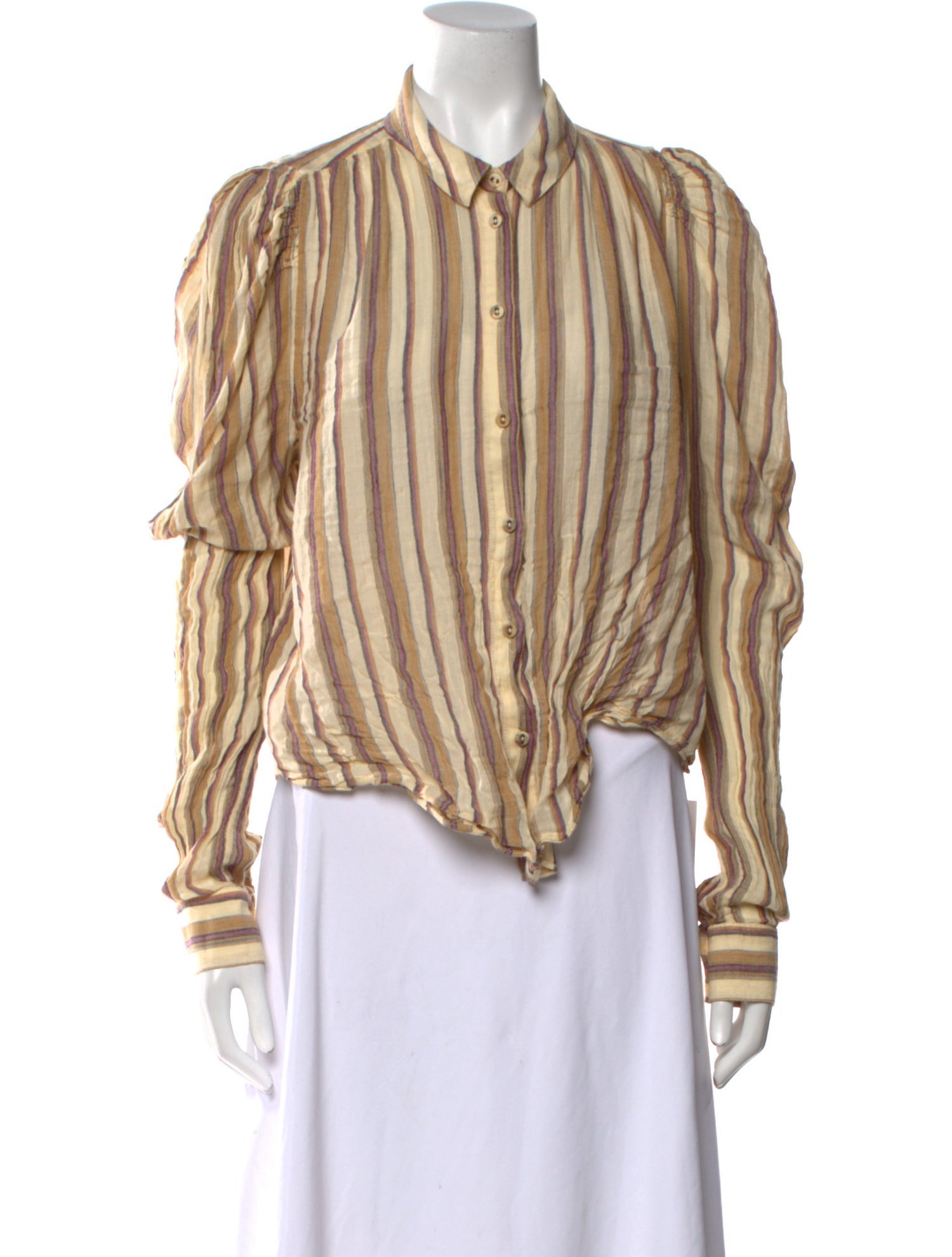 Ulla Johnson Striped Mock Neck Button-Up Top