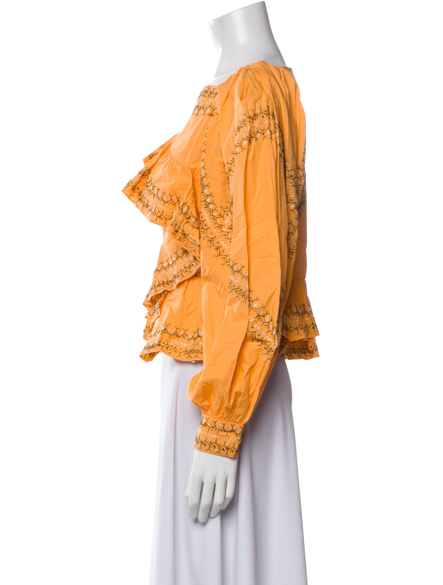 Ulla Johnson Square Neckline Long Sleeve Crop Top