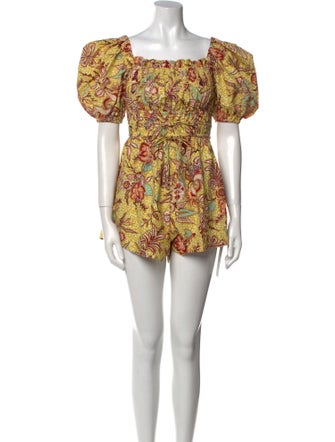 Ulla Johnson Floral Print Square Neckline Romper