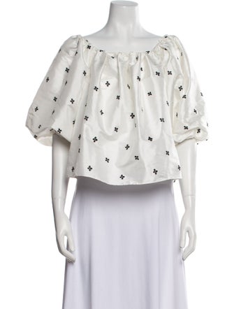 Ulla Johnson Printed Off-The-Shoulder Crop Top