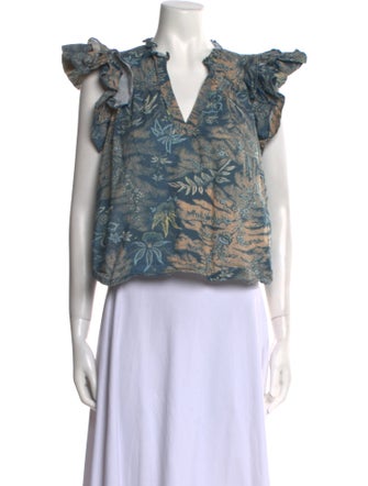 Ulla Johnson Printed V-Neck Crop Top