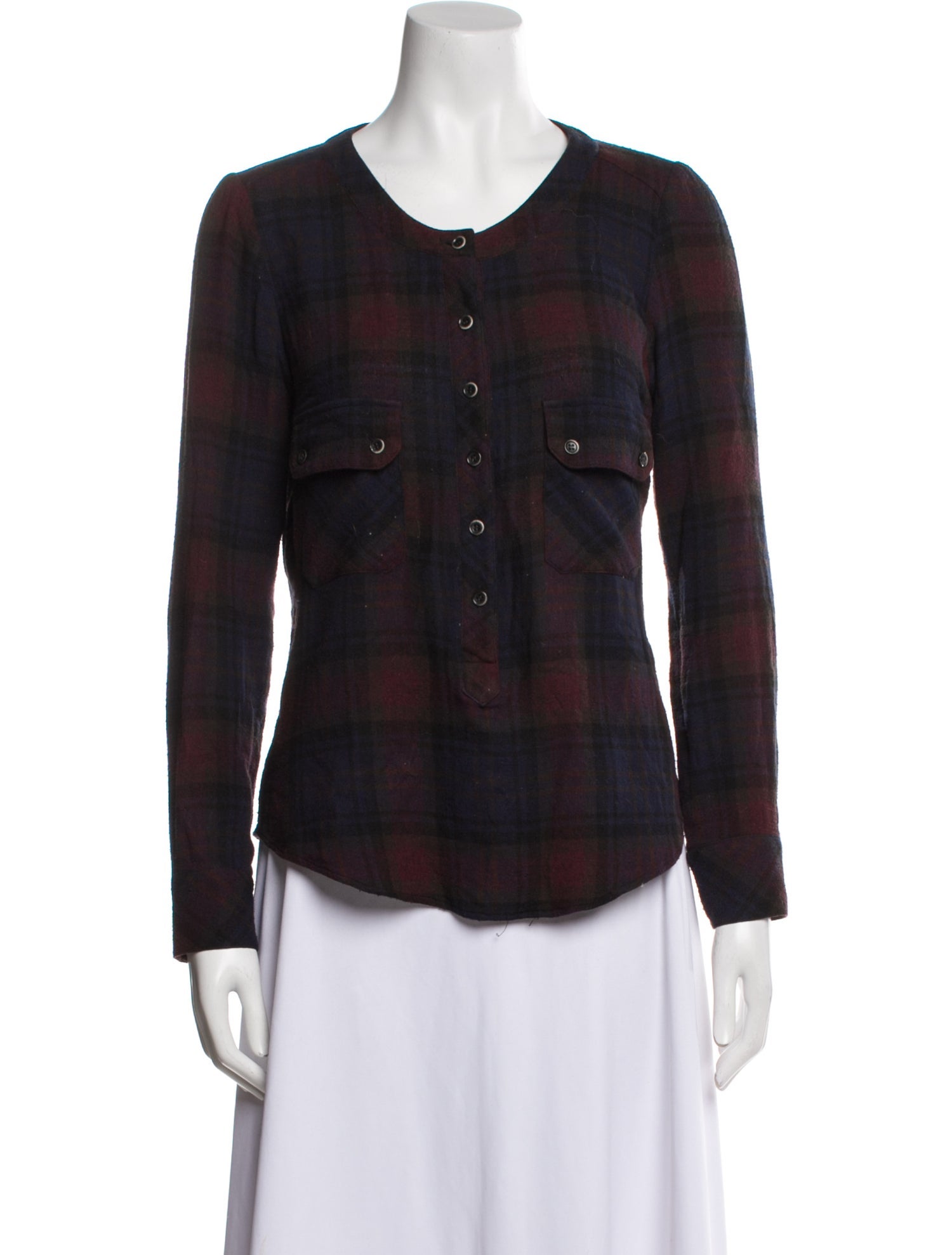 Ulla Johnson Plaid Print Scoop Neck Button-Up Top