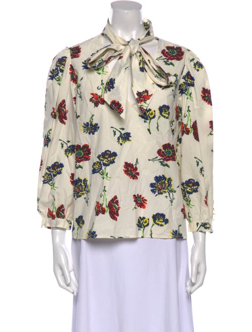 Ulla Johnson Floral Print Three-Quarter Sleeve Button-Up Top