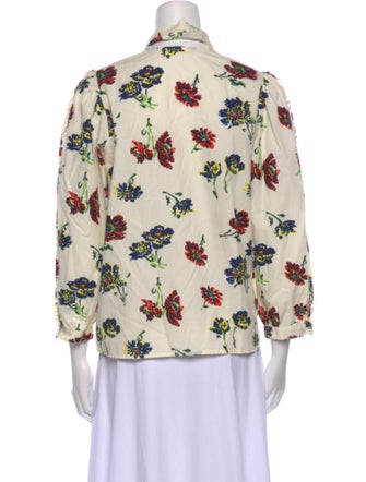 Ulla Johnson Floral Print Three-Quarter Sleeve Button-Up Top