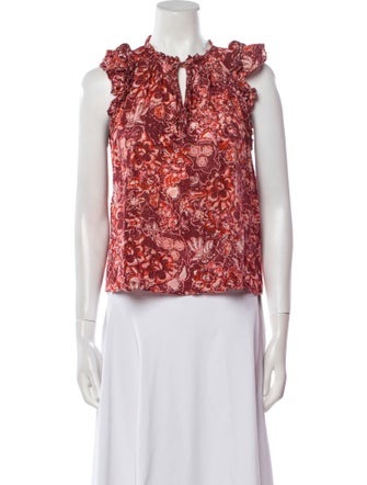 Ulla Johnson Floral Print Crew Neck Crop Top