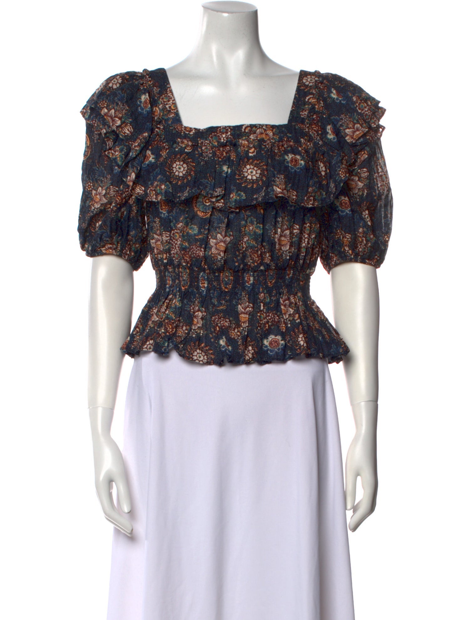 Ulla Johnson Floral Print Square Neckline Crop Top