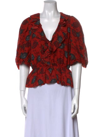 Ulla Johnson Printed V-Neck Crop Top