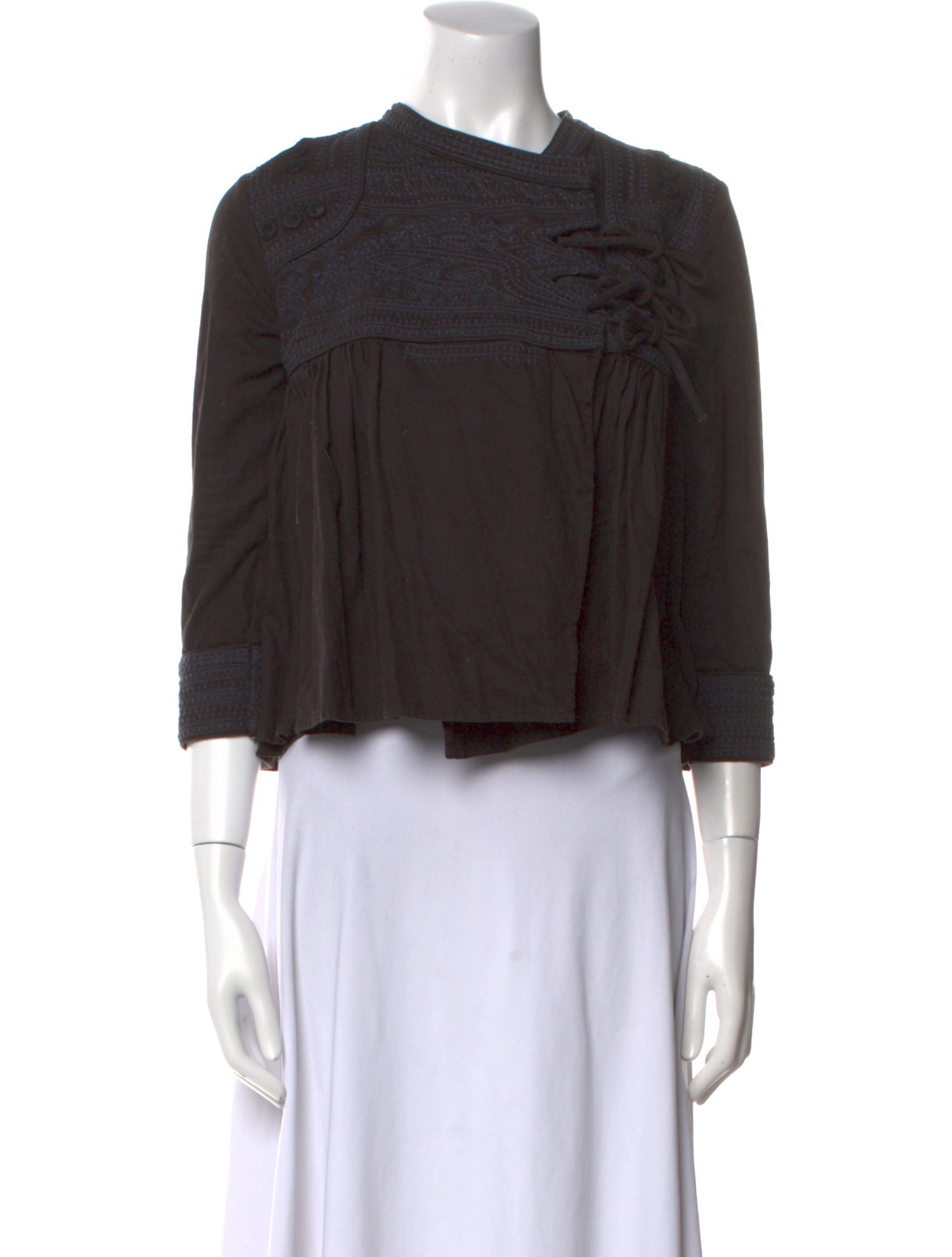 Ulla Johnson Mock Neck Three-Quarter Sleeve Crop Top