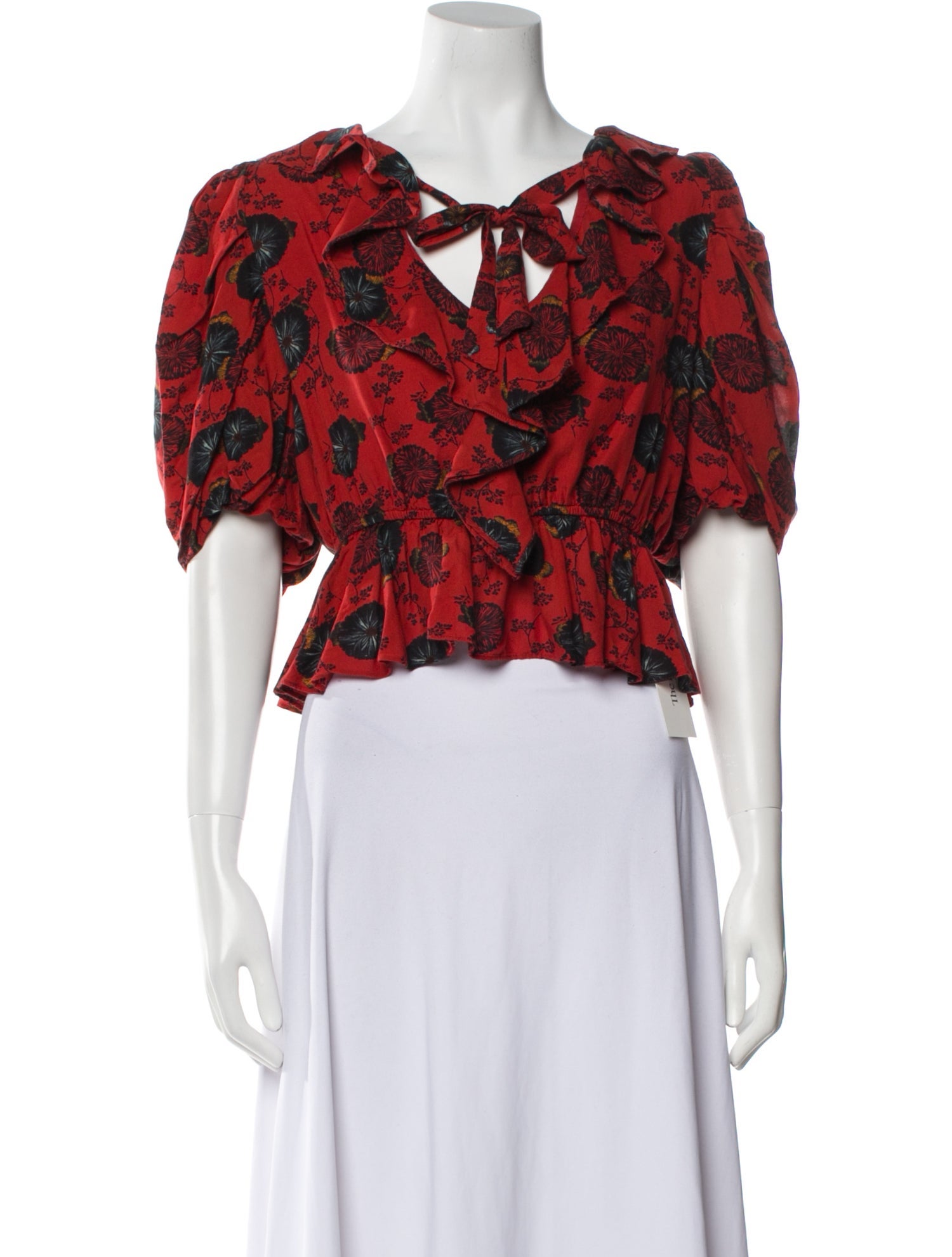 Ulla Johnson Floral Print Tie Neck Crop Top