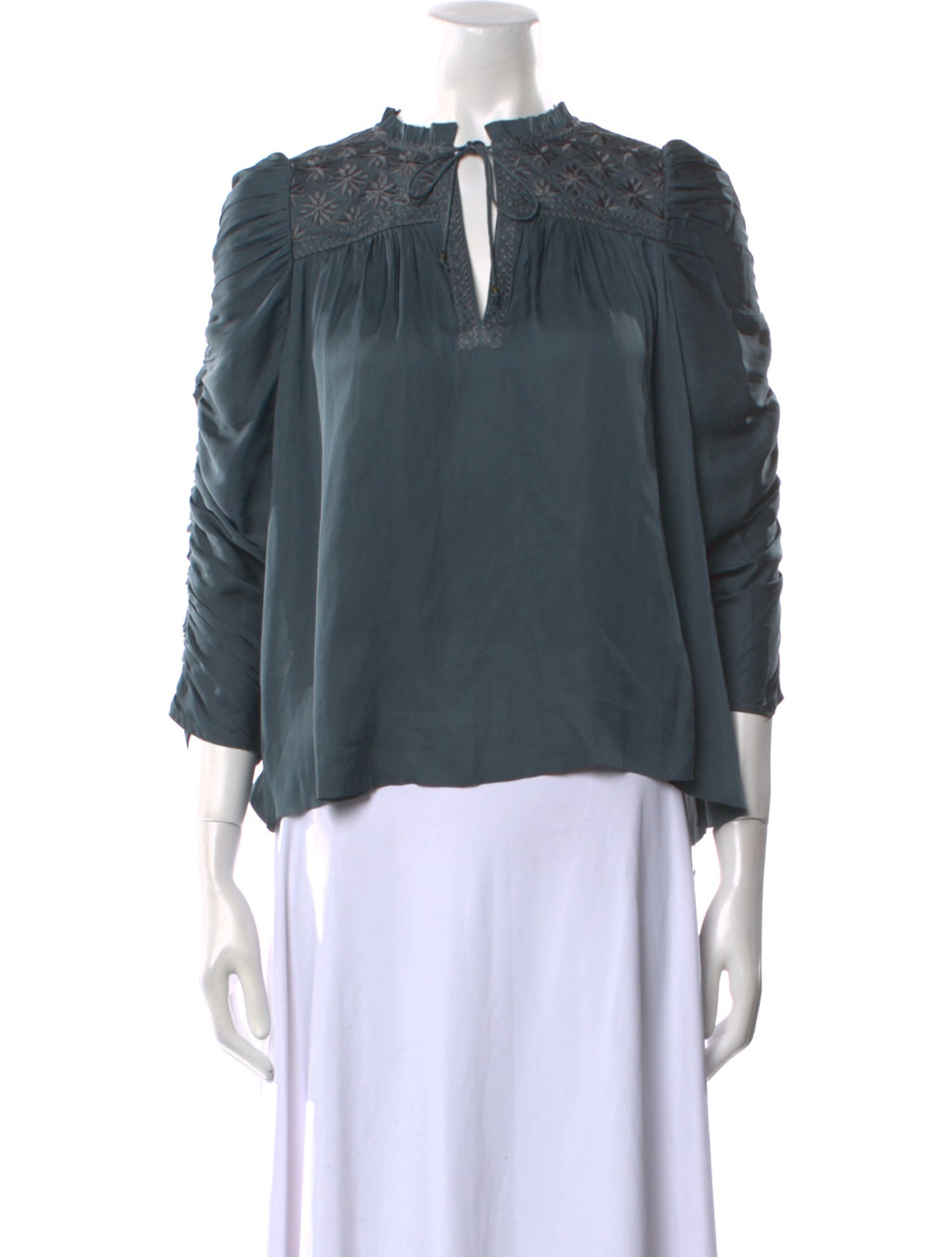 Ulla Johnson Tie Neck Three-Quarter Sleeve Blouse