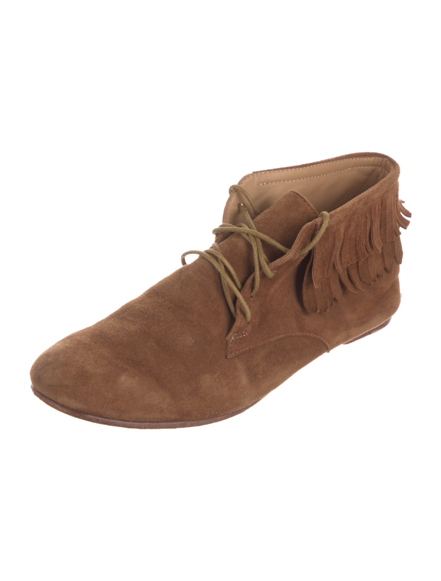 Ulla Johnson Suede Fringe Trim Accent Lace-Up Boots