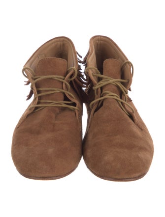 Ulla Johnson Suede Fringe Trim Accent Lace-Up Boots