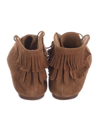 Ulla Johnson Suede Fringe Trim Accent Lace-Up Boots