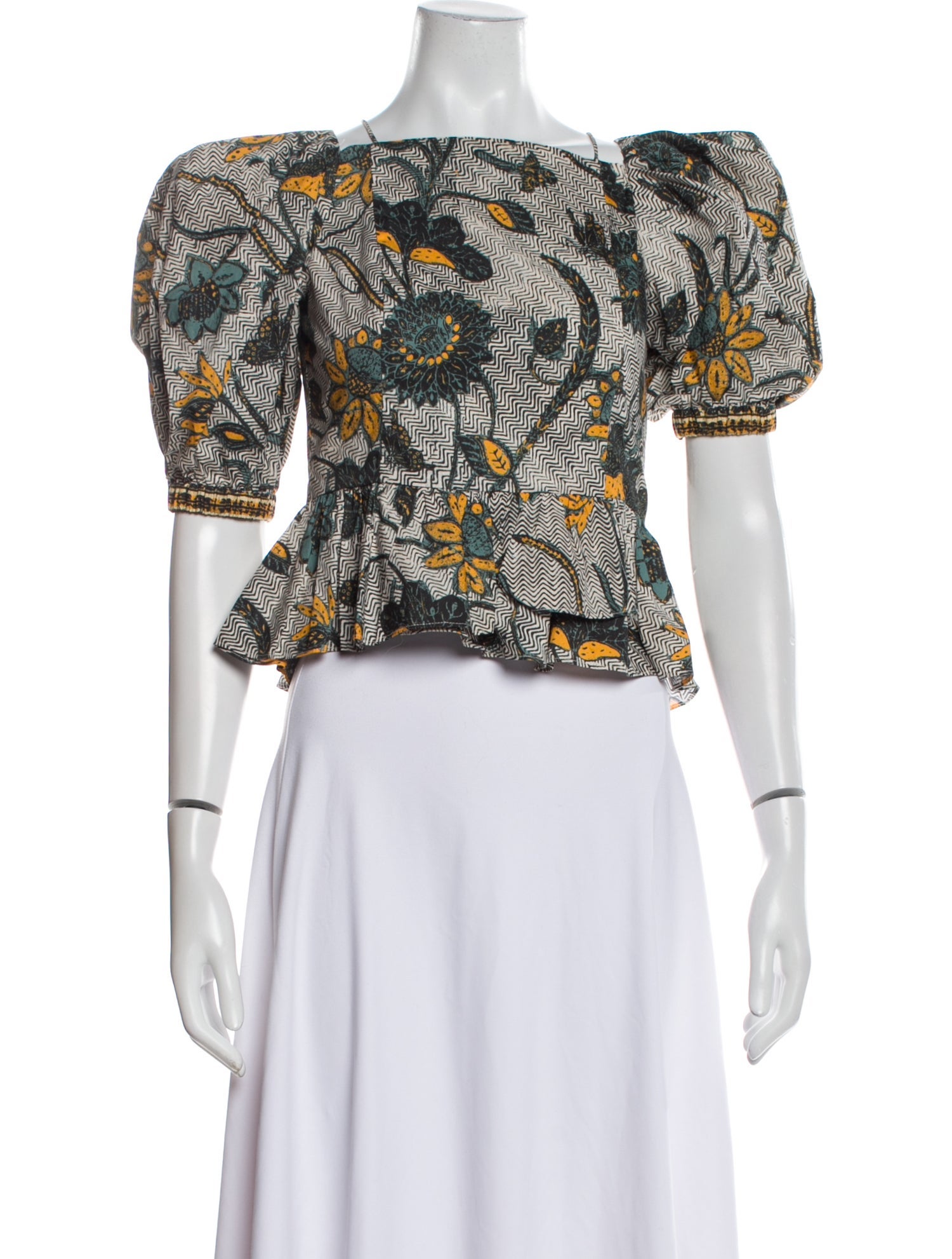 Ulla Johnson Floral Print Bateau Neckline Crop Top