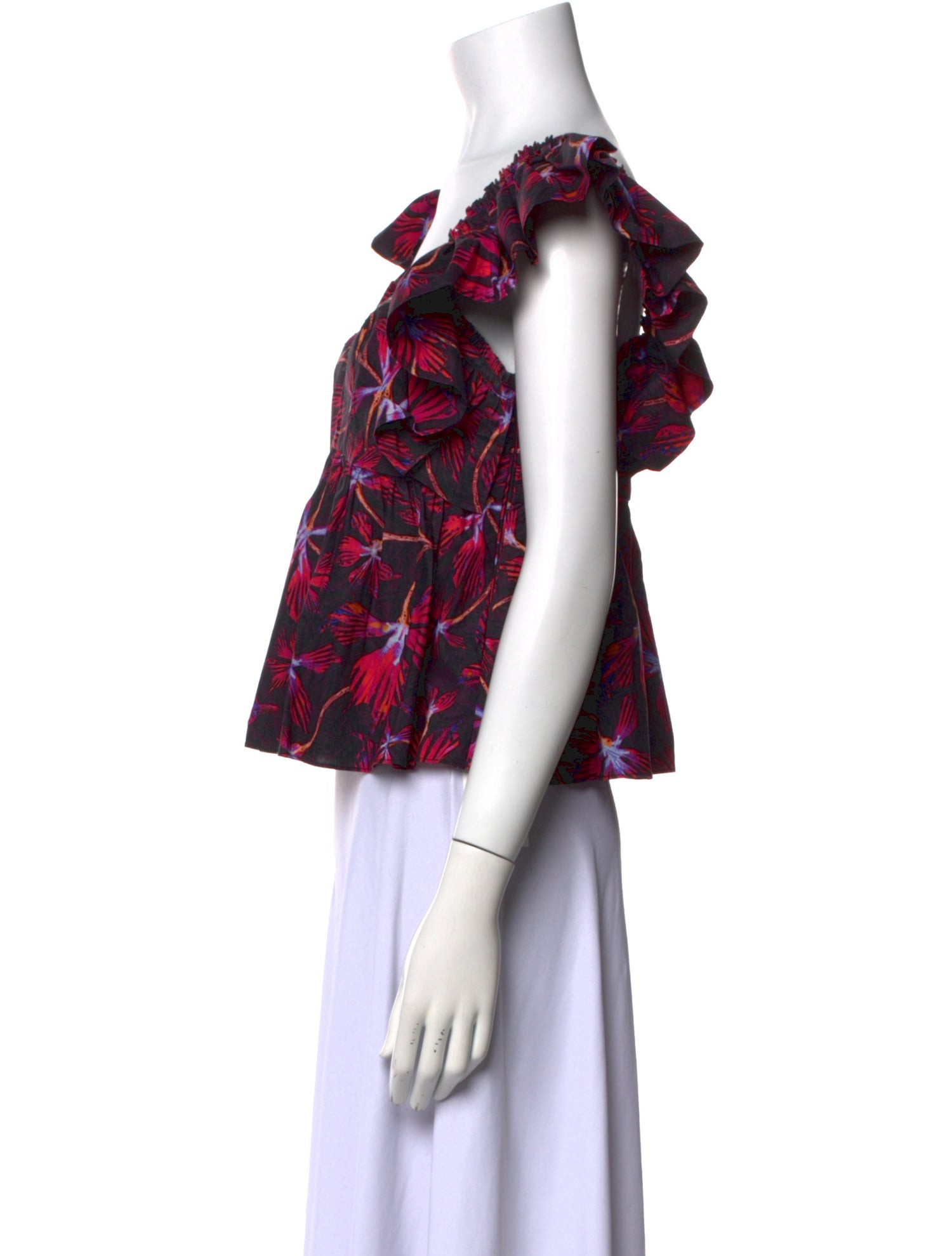 Ulla Johnson Floral Print Square Neckline Crop Top