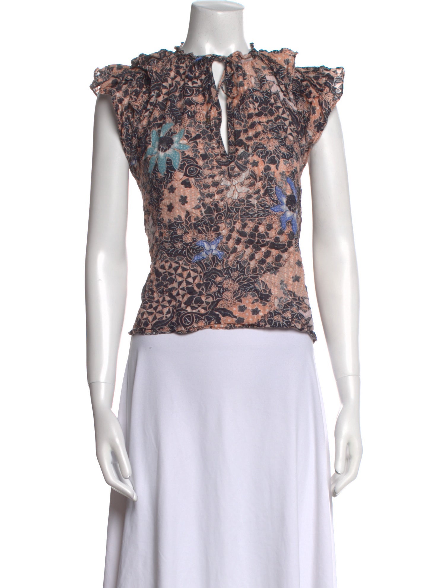 Ulla Johnson Floral Print Tie Neck Crop Top