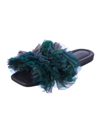 Ulla Johnson Leather Ruffle Embellishment Slides