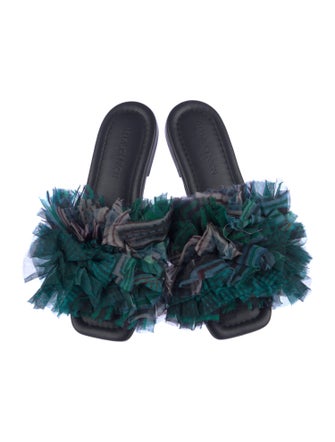 Ulla Johnson Leather Ruffle Embellishment Slides