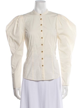 Ulla Johnson Mock Neck Long Sleeve Button-Up Top