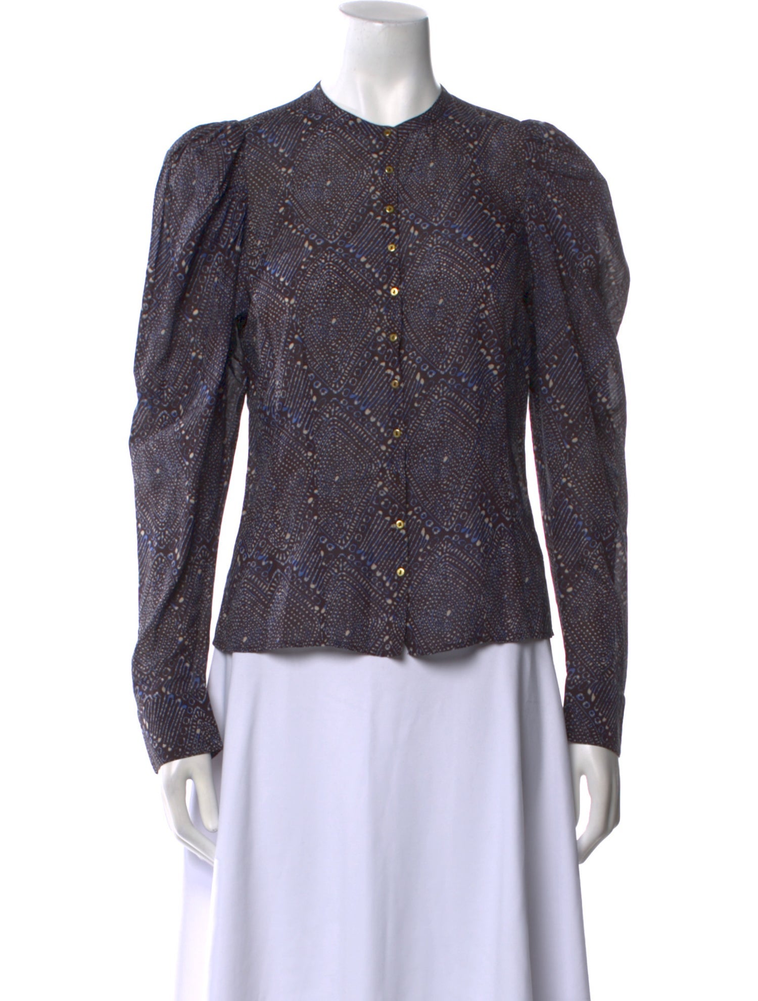 Ulla Johnson Printed Crew Neck Button-Up Top