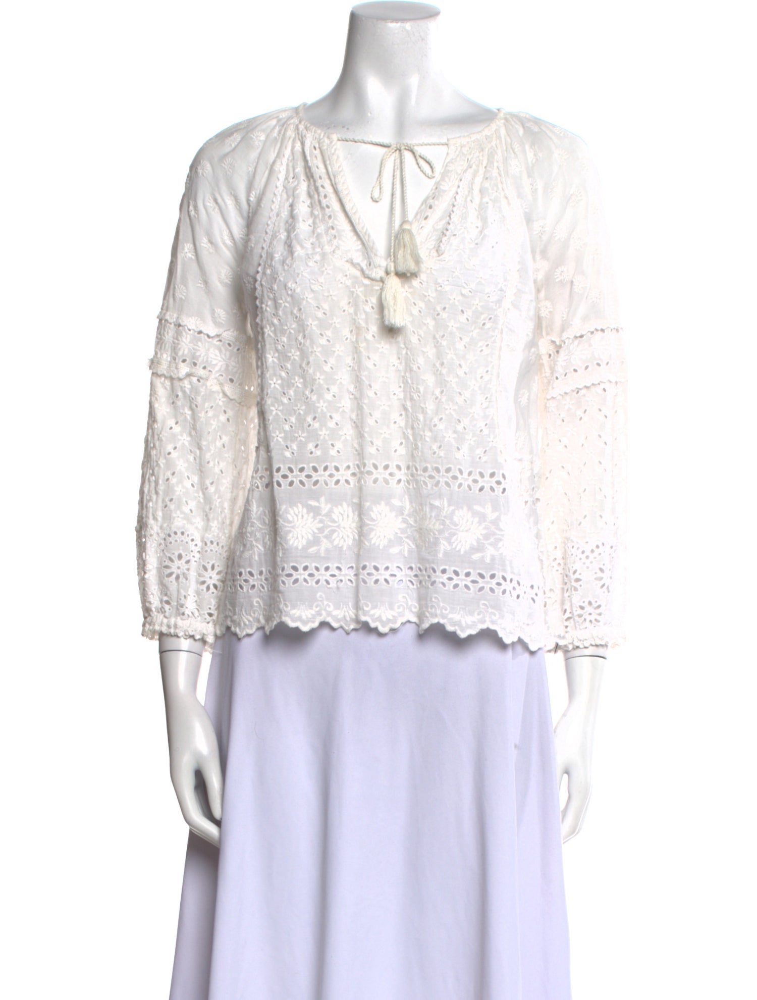 Ulla Johnson Tie Neck Three-Quarter Sleeve Blouse