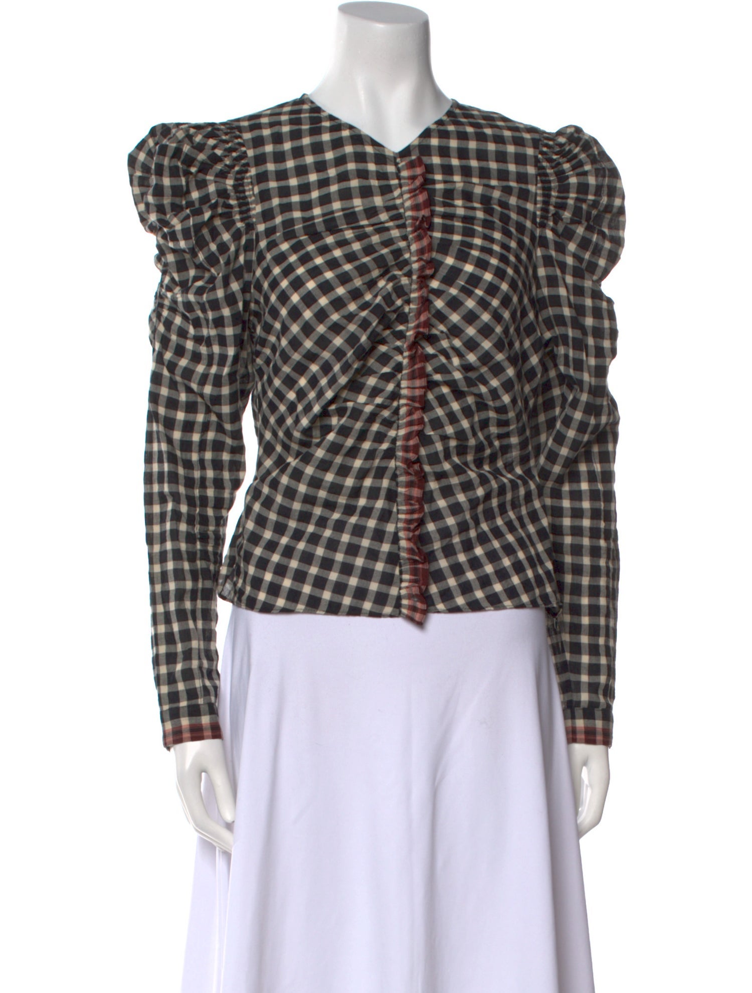 Ulla Johnson Plaid Print V-Neck Top