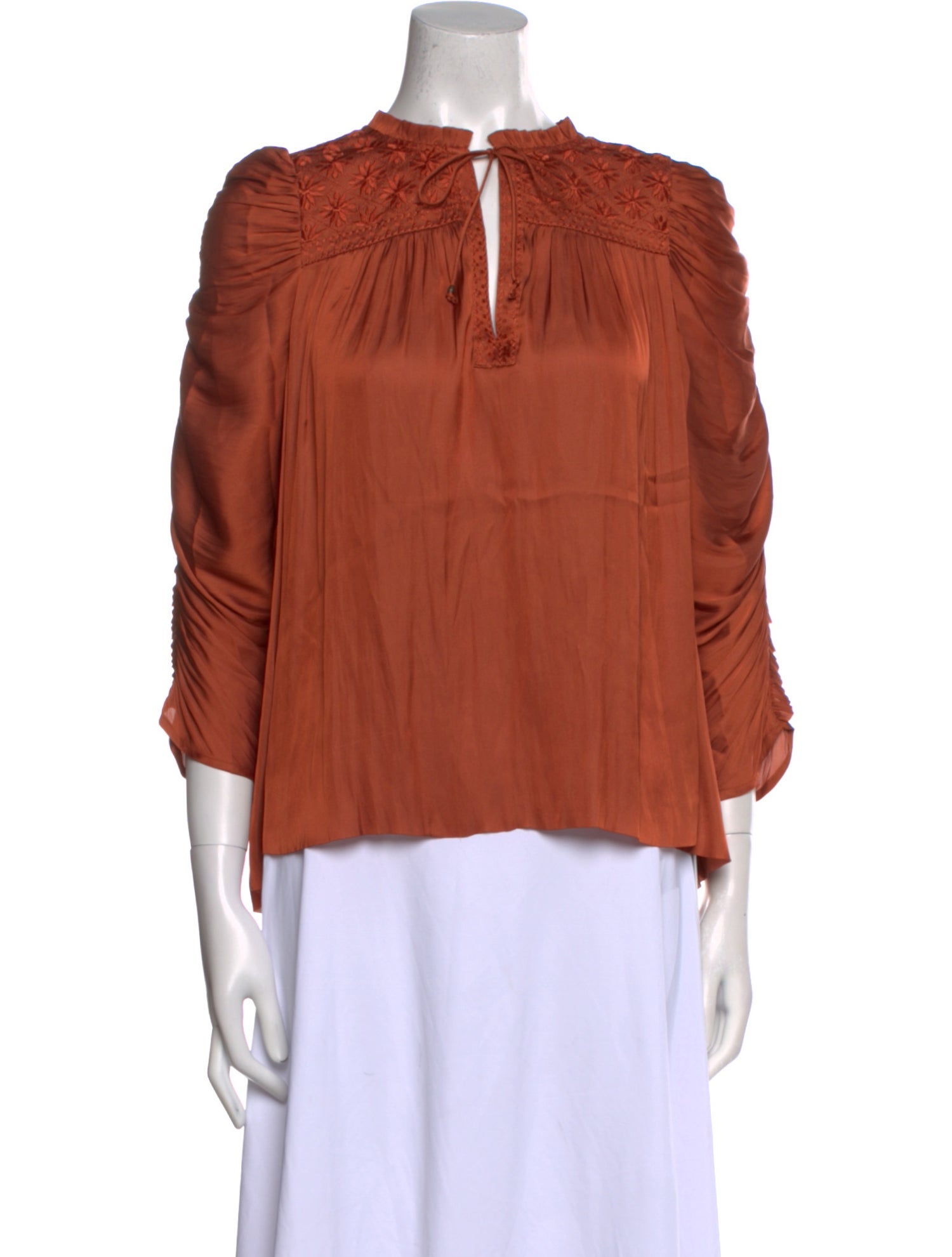 Ulla Johnson Tie Neck Three-Quarter Sleeve Blouse