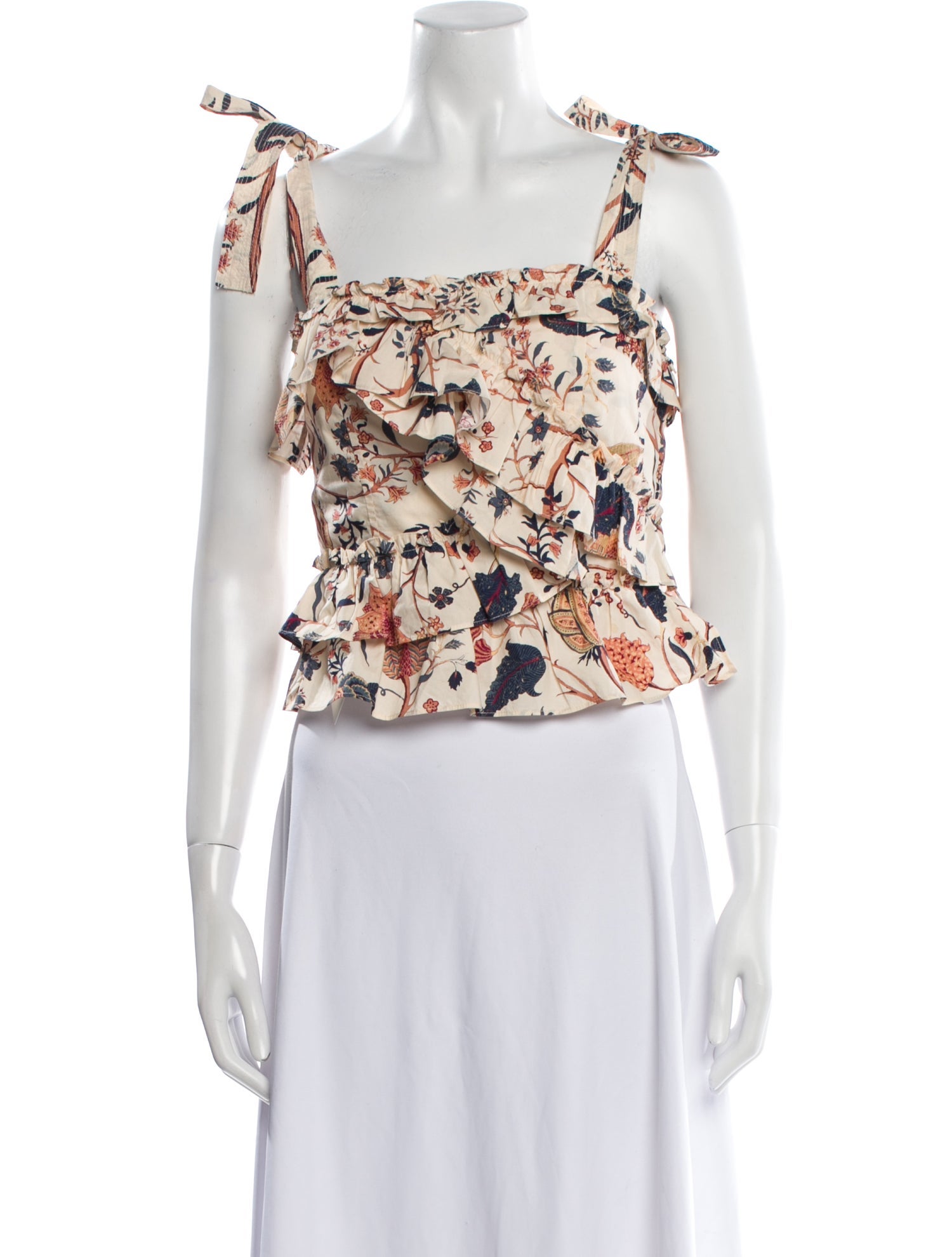 Ulla Johnson Floral Print Square Neckline Crop Top