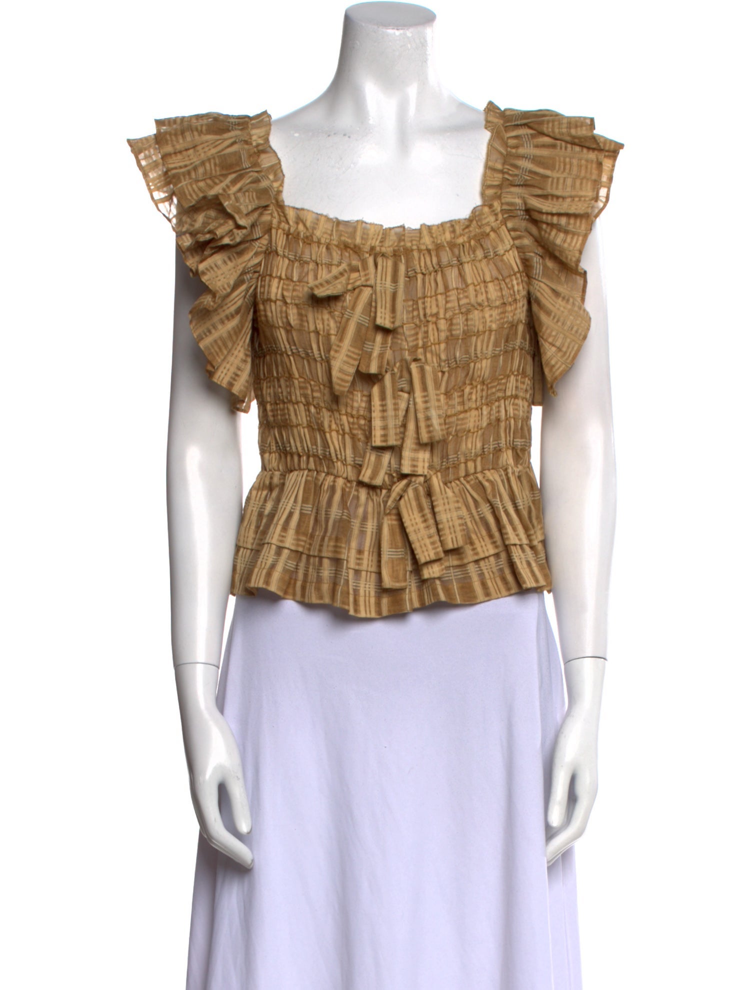 Ulla Johnson Plaid Print Square Neckline Crop Top