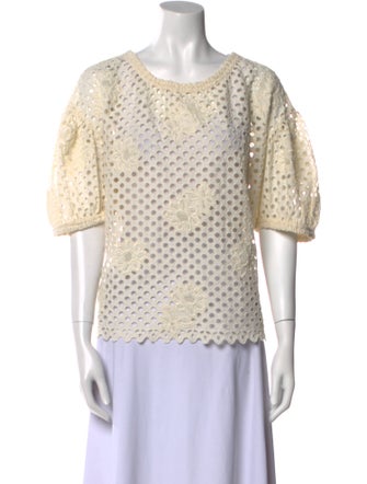 Ulla Johnson Lace Pattern Bateau Neckline Blouse