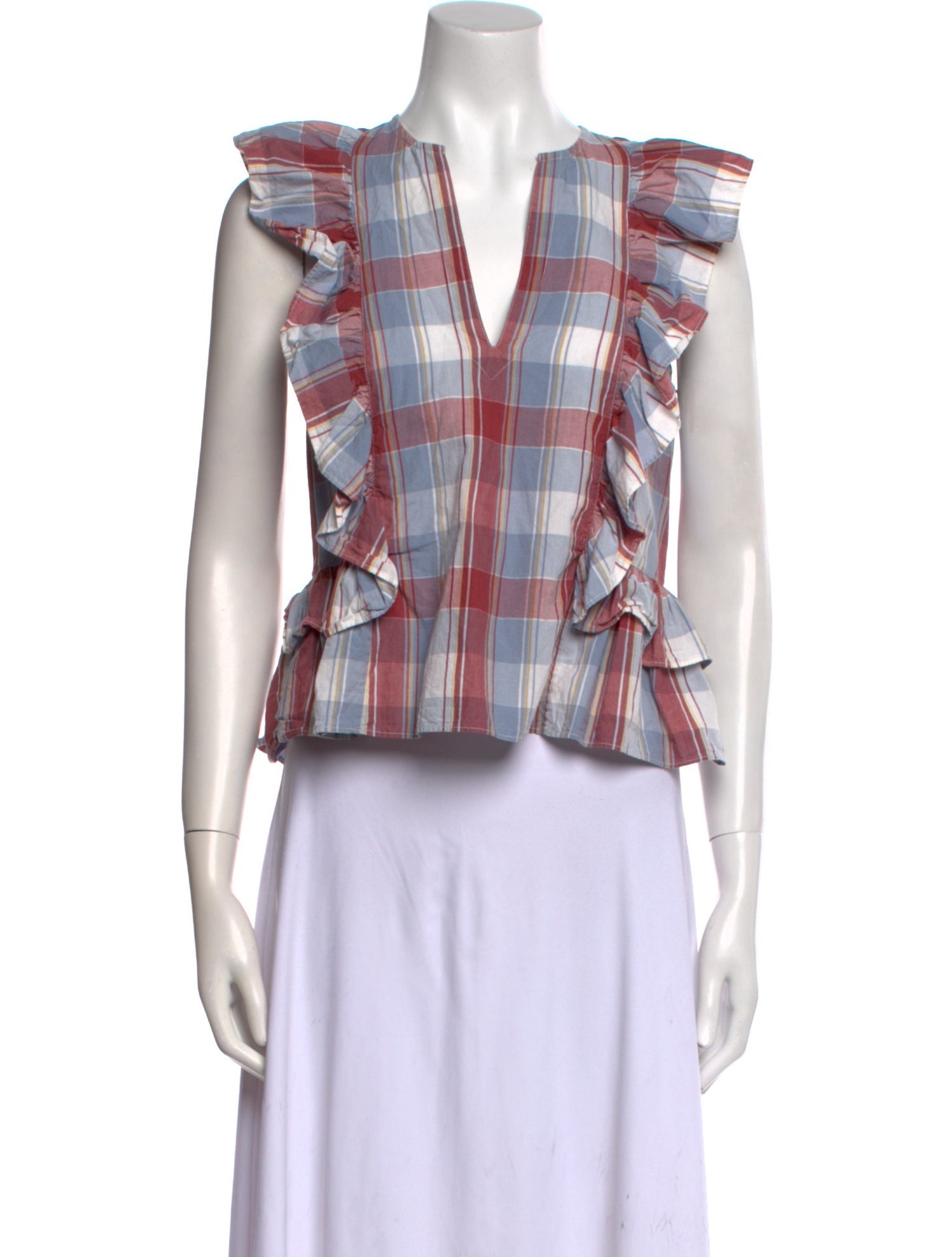 Ulla Johnson Plaid Print V-Neck Crop Top