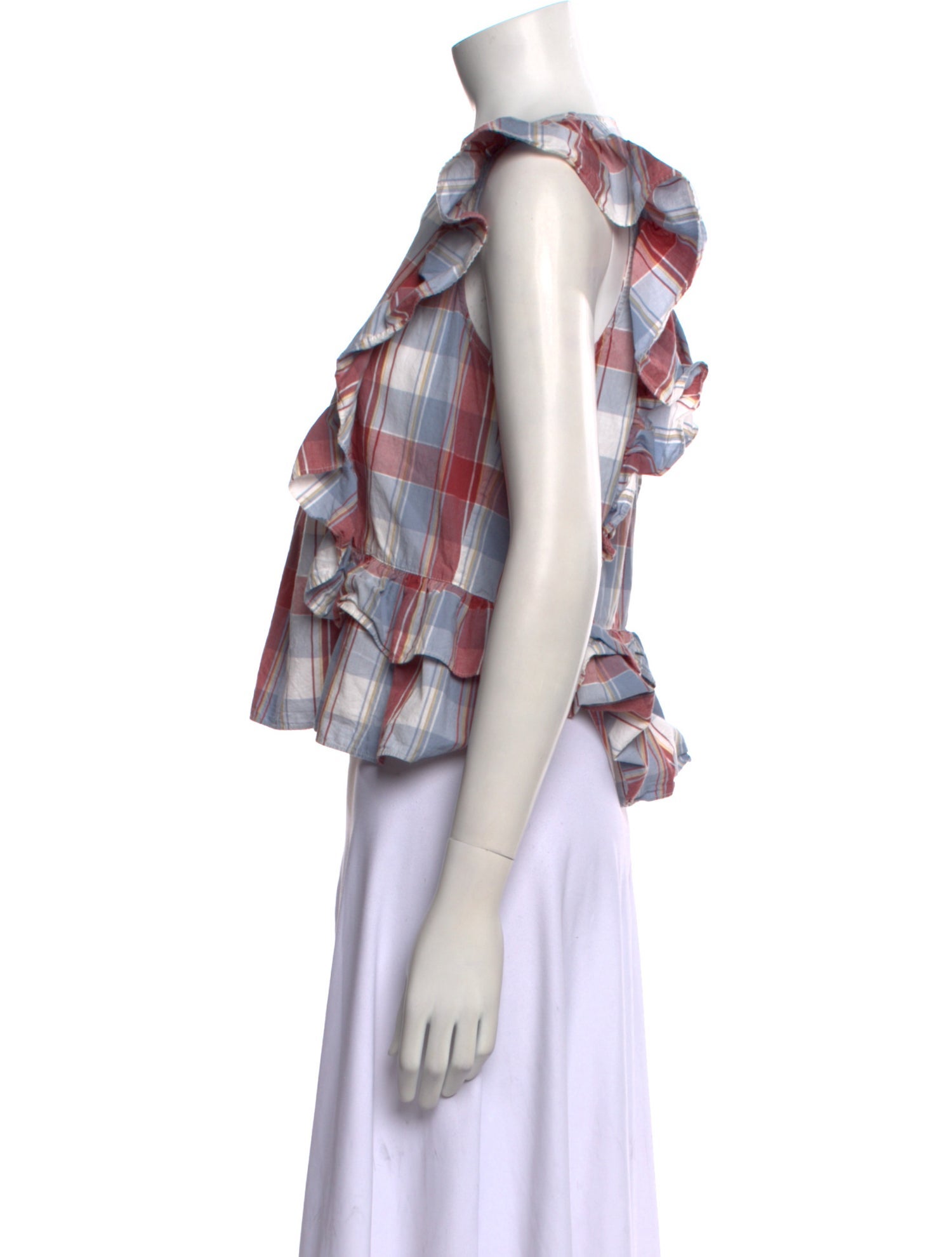 Ulla Johnson Plaid Print V-Neck Crop Top