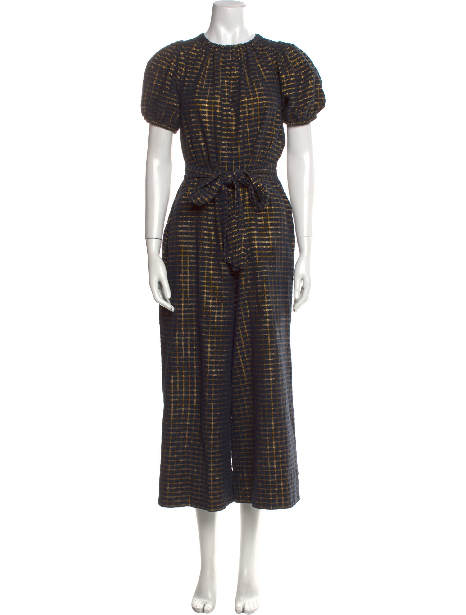 Ulla Johnson Plaid Print Crew Neck Jumpsuit