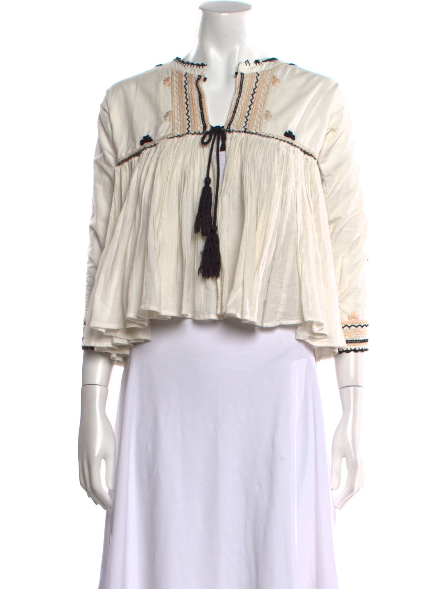 Ulla Johnson Tie Neck Three-Quarter Sleeve Crop Top