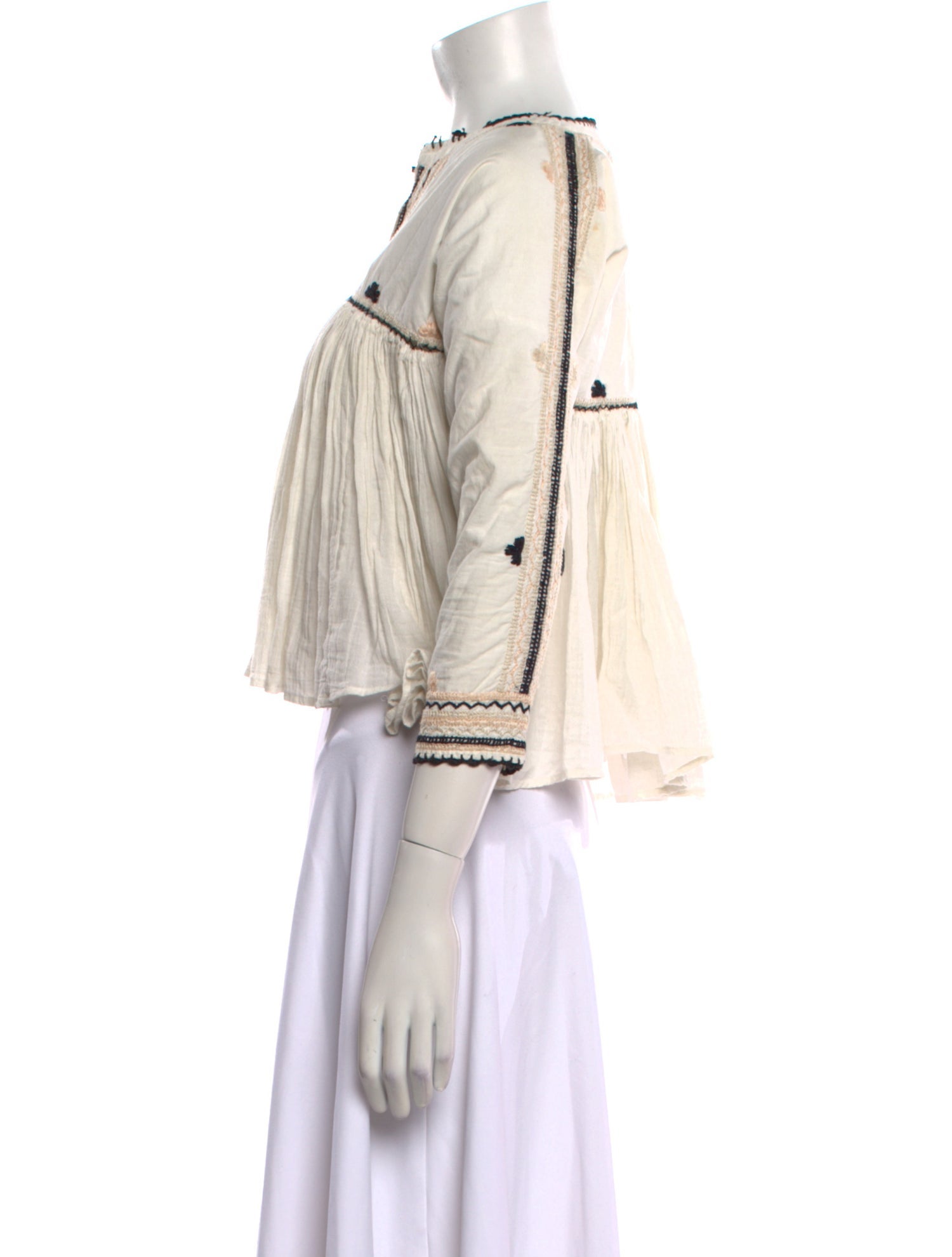 Ulla Johnson Tie Neck Three-Quarter Sleeve Crop Top