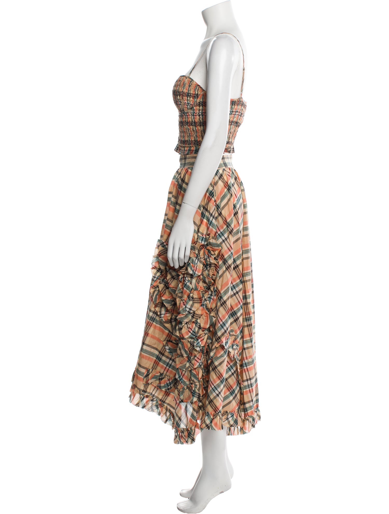 Ulla Johnson Plaid Print Ruffle Embellishment Skirt Set w/ Tags