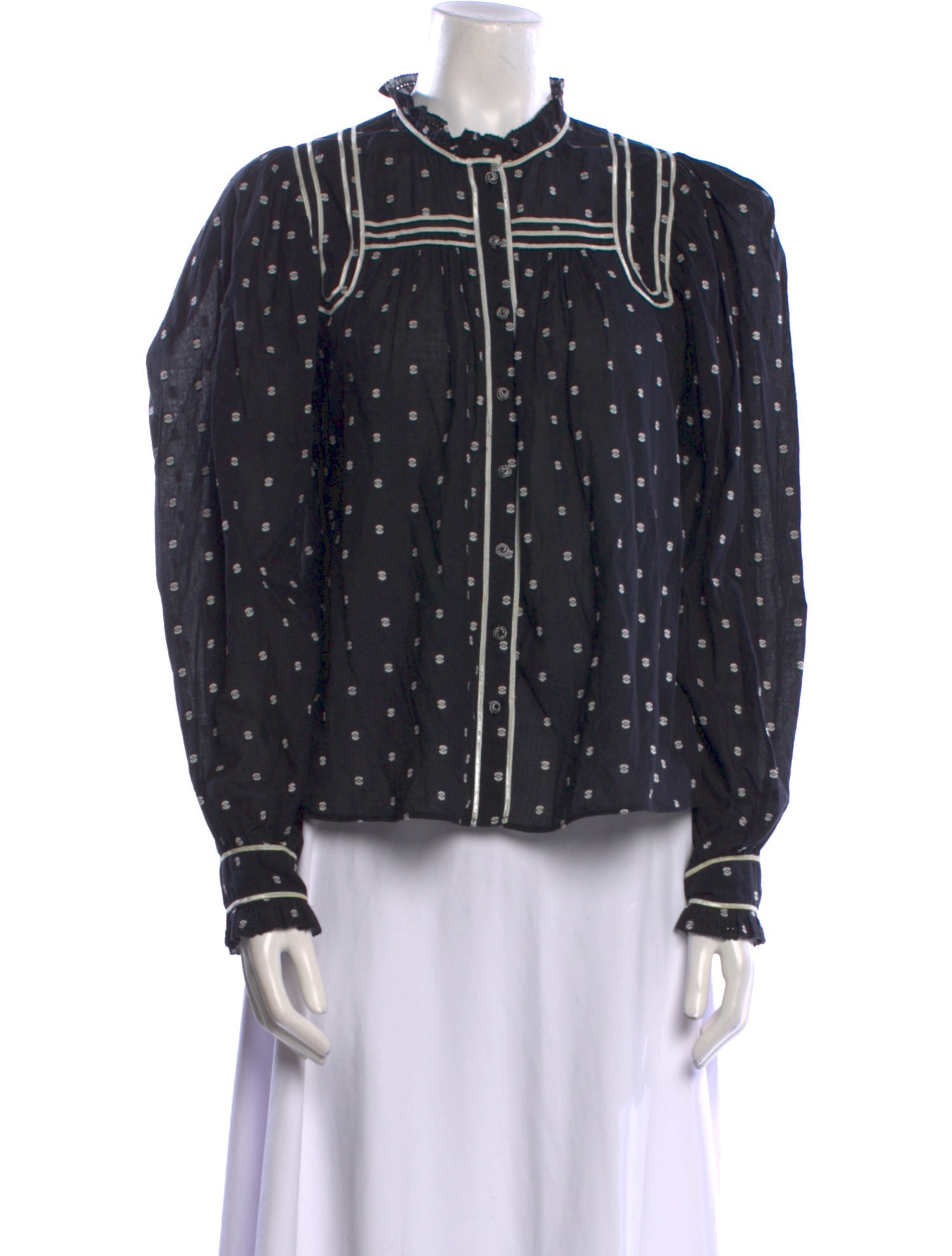 Ulla Johnson Polka Dot Print Mock Neck Button-Up Top