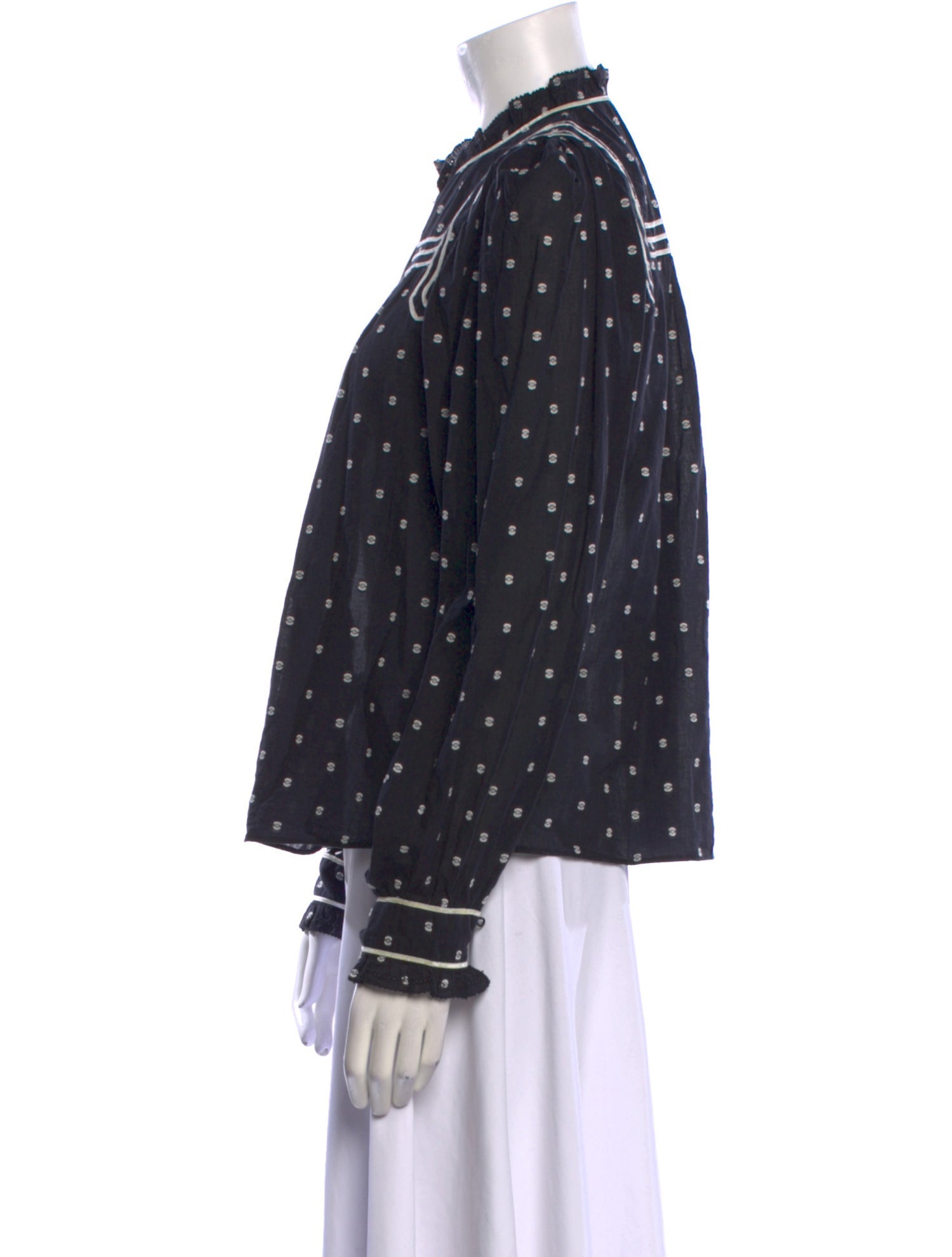 Ulla Johnson Polka Dot Print Mock Neck Button-Up Top