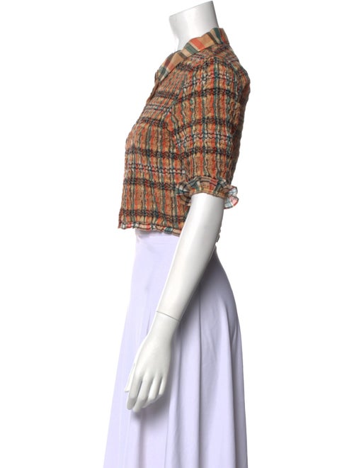 Ulla Johnson Plaid Print Short Sleeve Crop Top