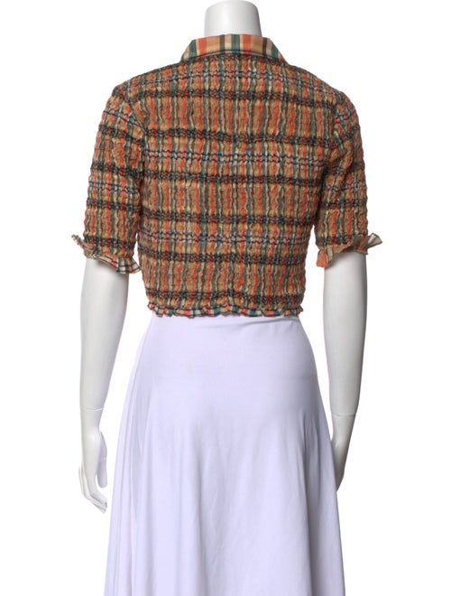 Ulla Johnson Plaid Print Short Sleeve Crop Top