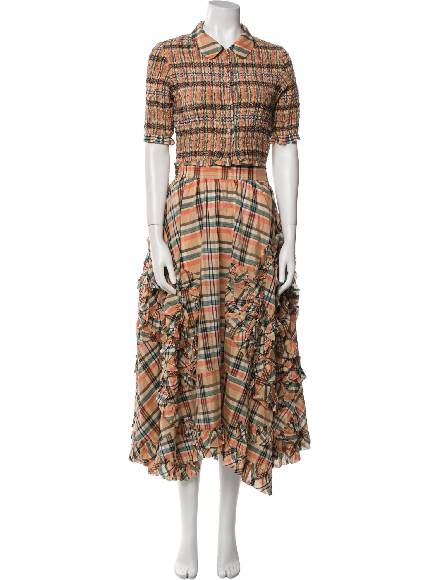 Ulla Johnson Plaid Print Ruffle Embellishment Skirt Set