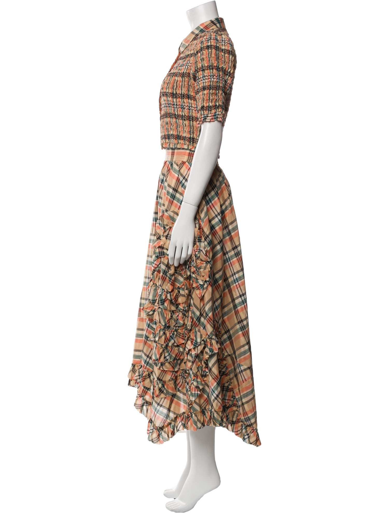 Ulla Johnson Plaid Print Ruffle Embellishment Skirt Set