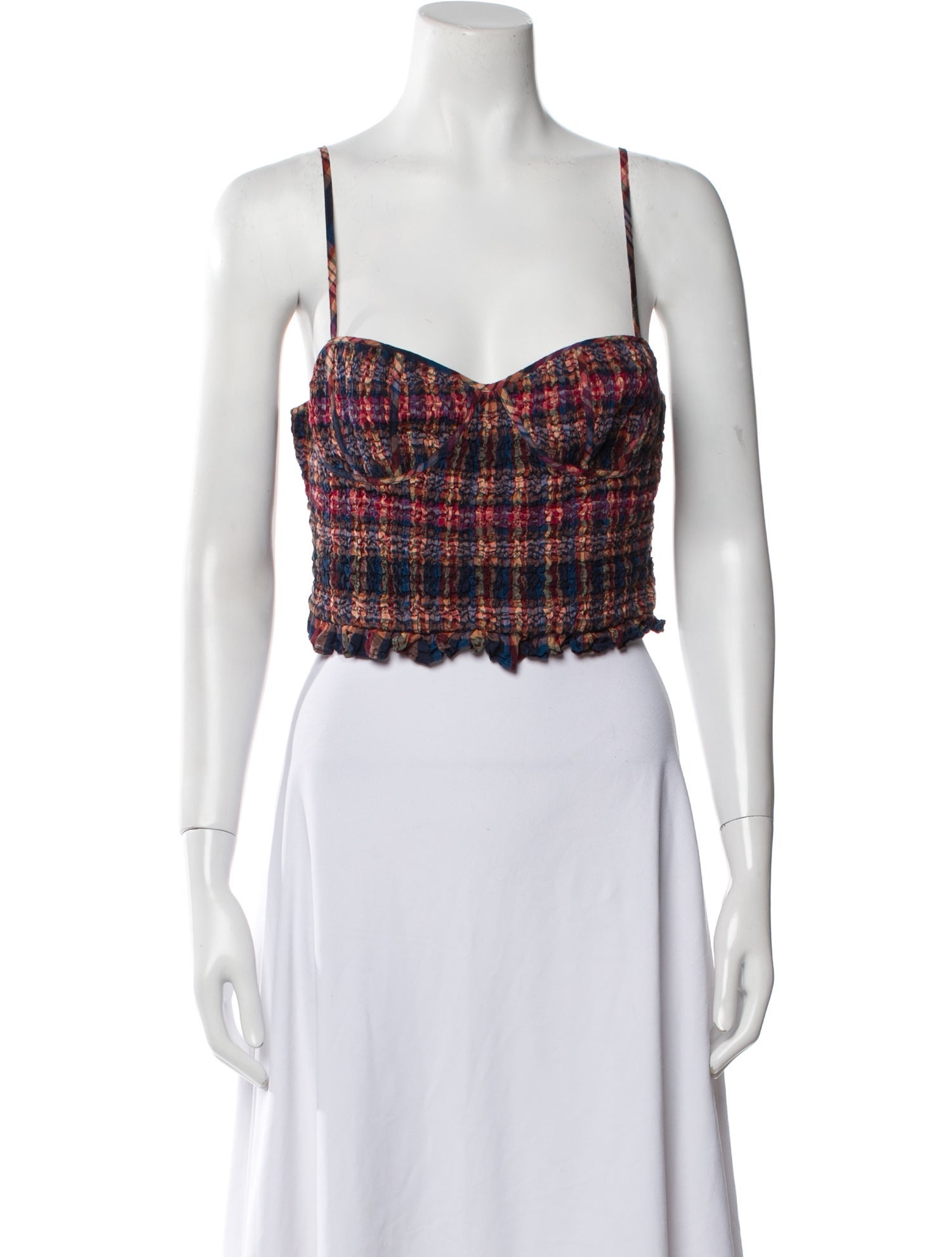 Ulla Johnson Plaid Print Square Neckline Crop Top