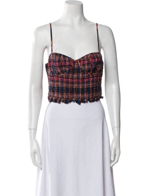 Ulla Johnson Plaid Print Square Neckline Crop Top