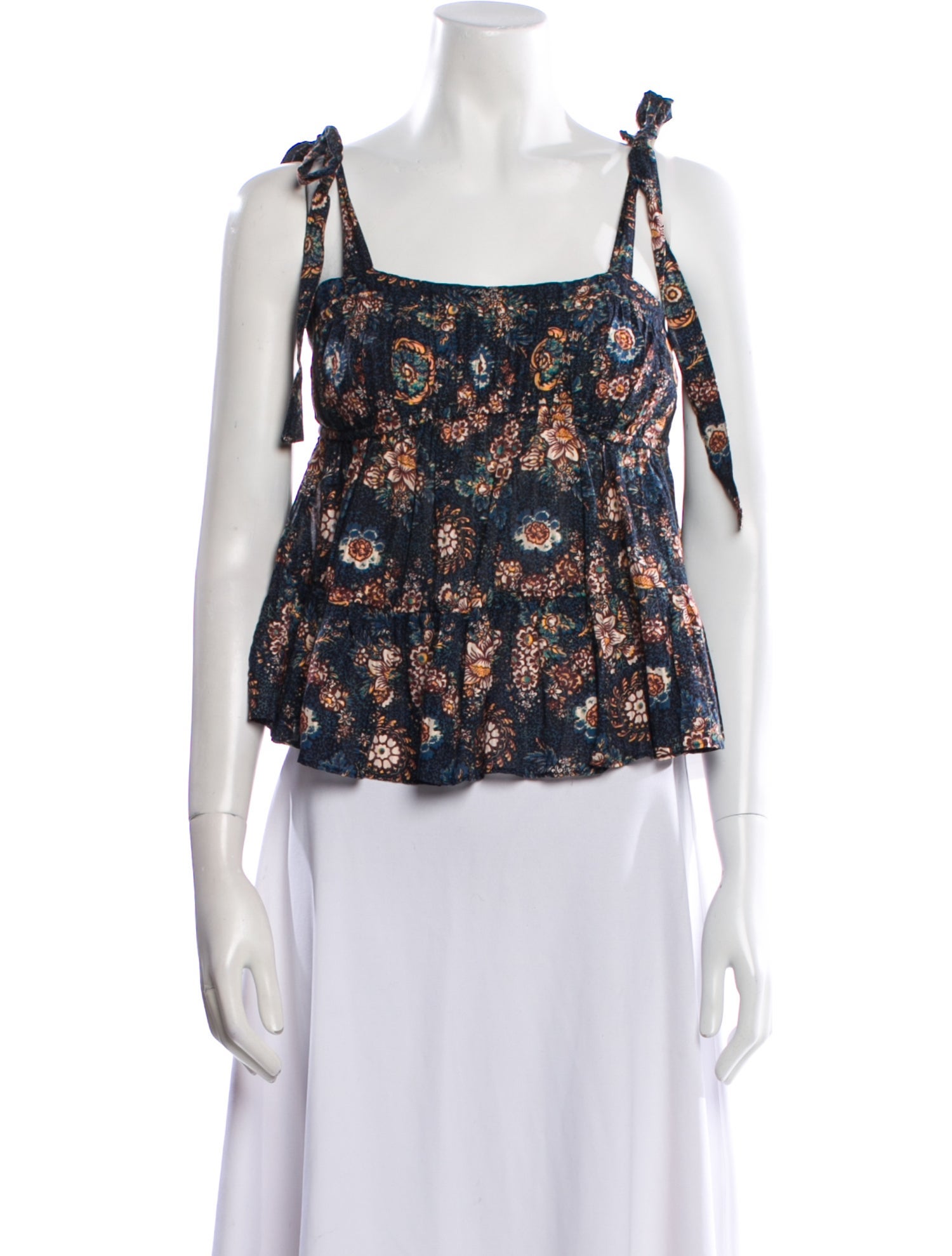 Ulla Johnson Floral Print Square Neckline Crop Top