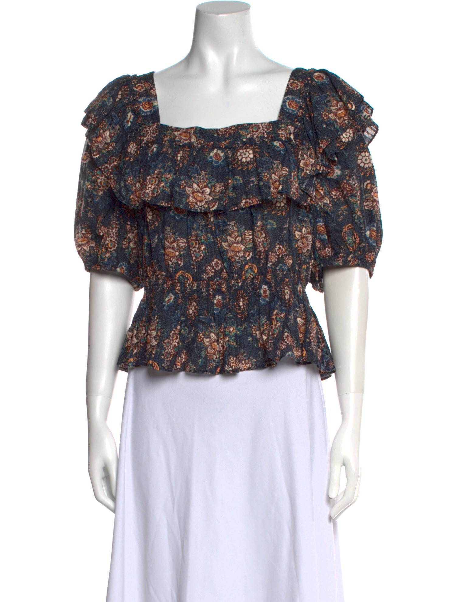 Ulla Johnson Floral Print Square Neckline Crop Top