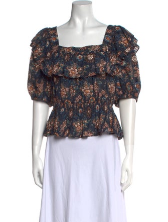 Ulla Johnson Floral Print Square Neckline Crop Top